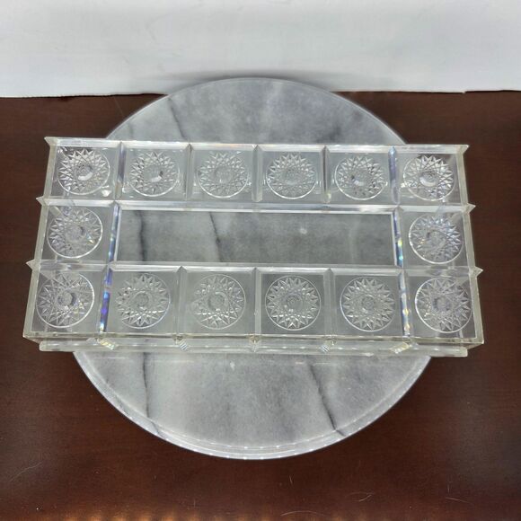 Vintage Clear Lucite Plastic Tissue Box 10.5" Ornate Starburst Design Snowflake - Picture 1 of 11